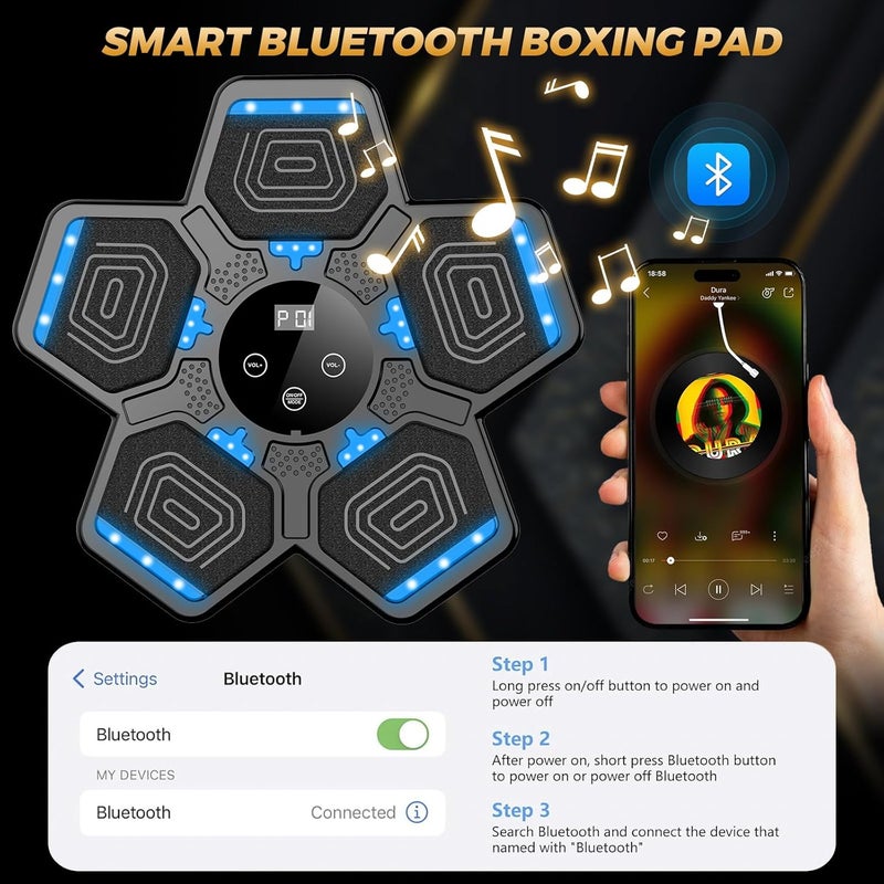 LOLBOX آلة الملاكمة الموسيقية 2025 للبالغين والأطفال، معدات تدريب ملاكمة تفاعلية ذكية مع قفازات مثبتة على الحائط، آلة ضرب للتدريب في المنزل، المكتب والصالة الرياضية - Image 4